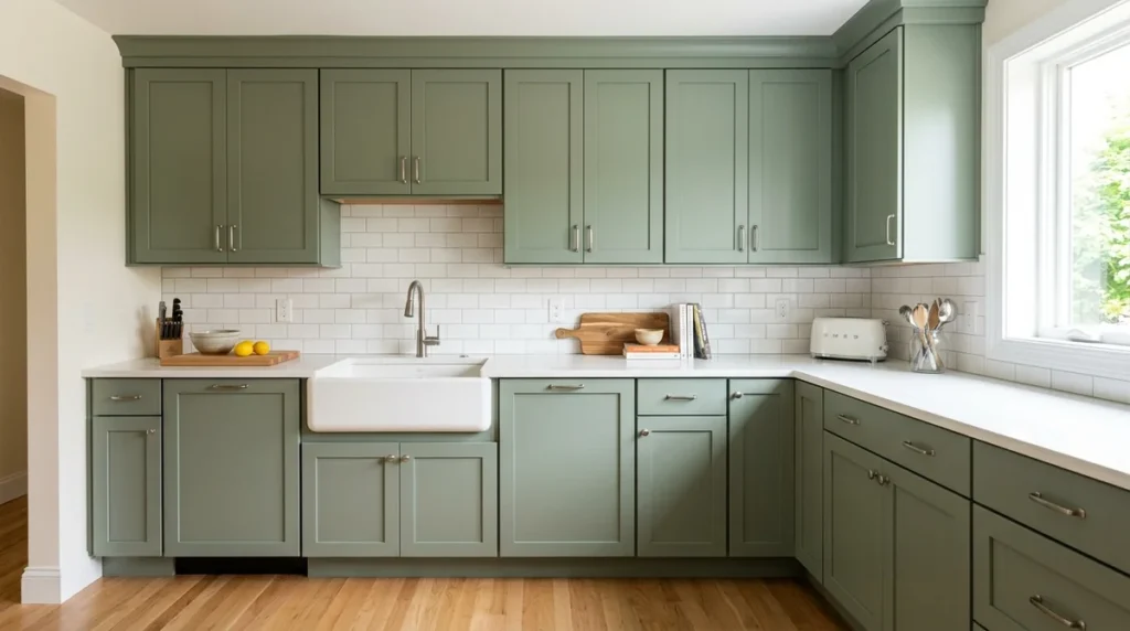 Kitchen cabinet repair and refinishing in green by Dover Handyman